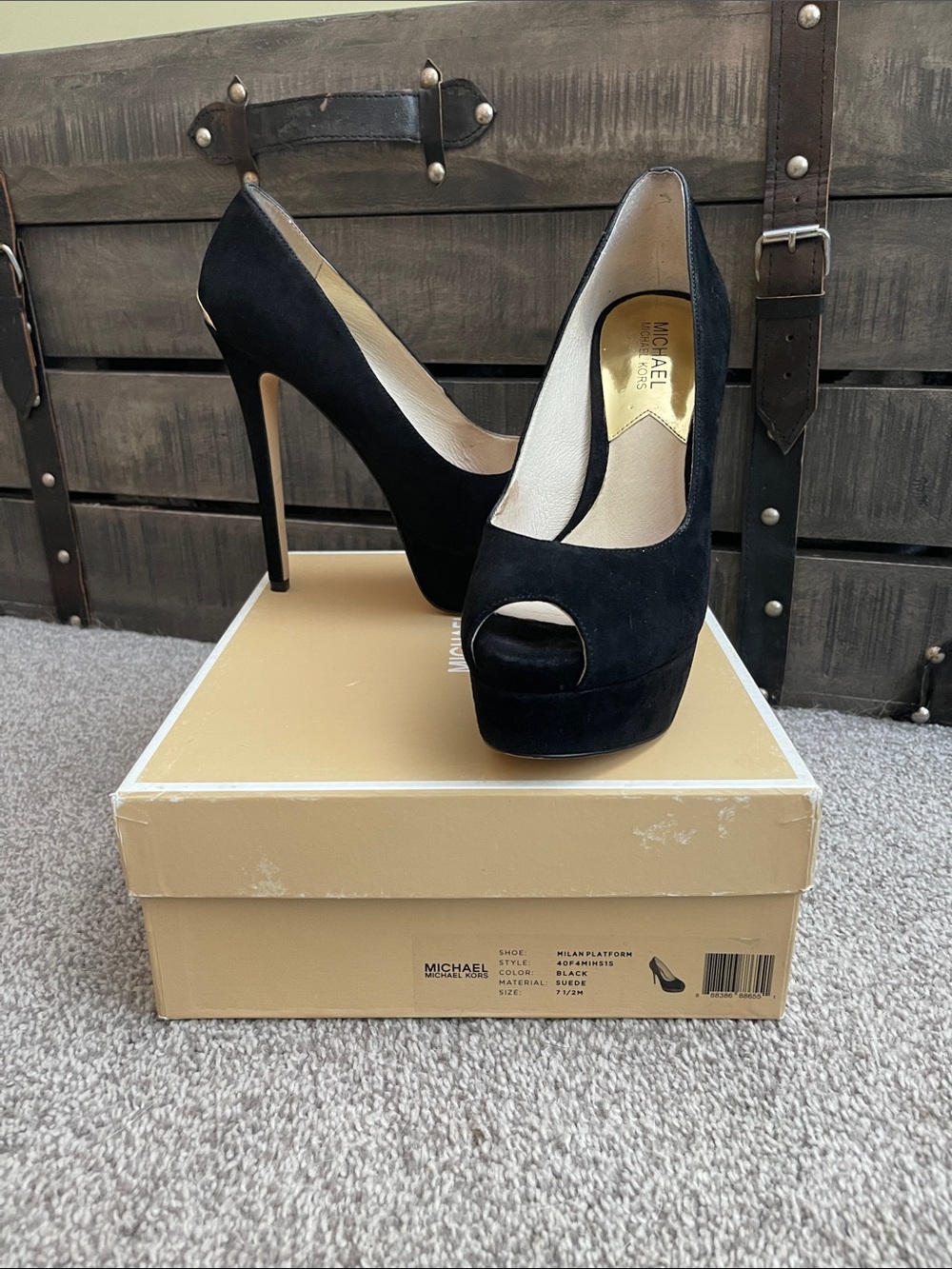 MICHAEL Michael Kors Milan Black Suede Open-Toe Platform Pumps